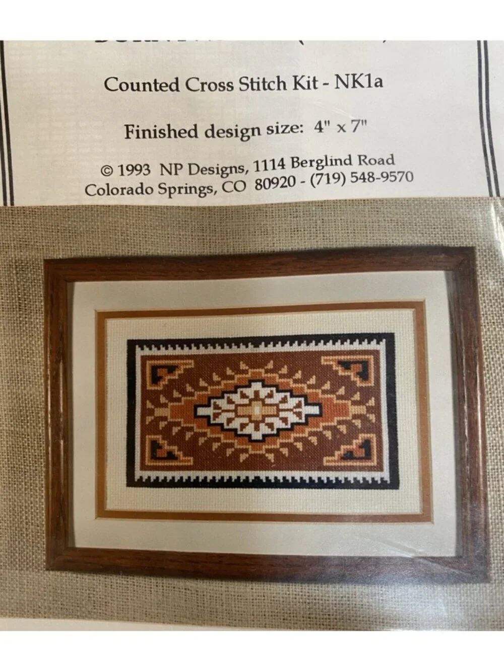 NP Designs 1993 Rugs Of The Southwest Series “Burntwater” Brown Cross Stitch Kit